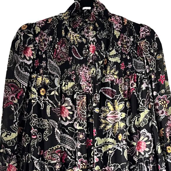 Cinq A Sept Rika Black Paisley Floral Long Sleeve Dress Size 6 - Picture 5 of 9